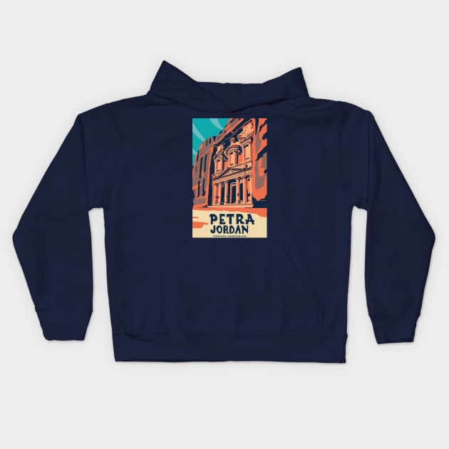 A Vintage Travel Art of Petra - Jordan Kids Hoodie by goodoldvintage